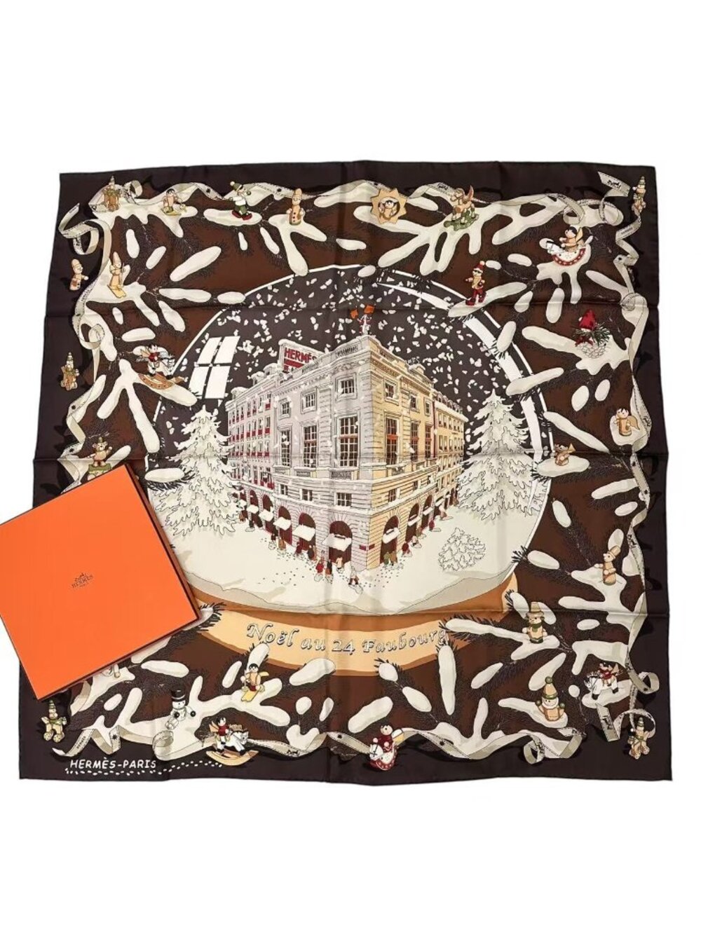Hermes Scarf Silk Carre 90 Noel Au 24 Faubourg Christmas at No Brown